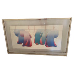 Vintage Lucite Framed Silkscreen of Hanging Kimonos Contemporary Art