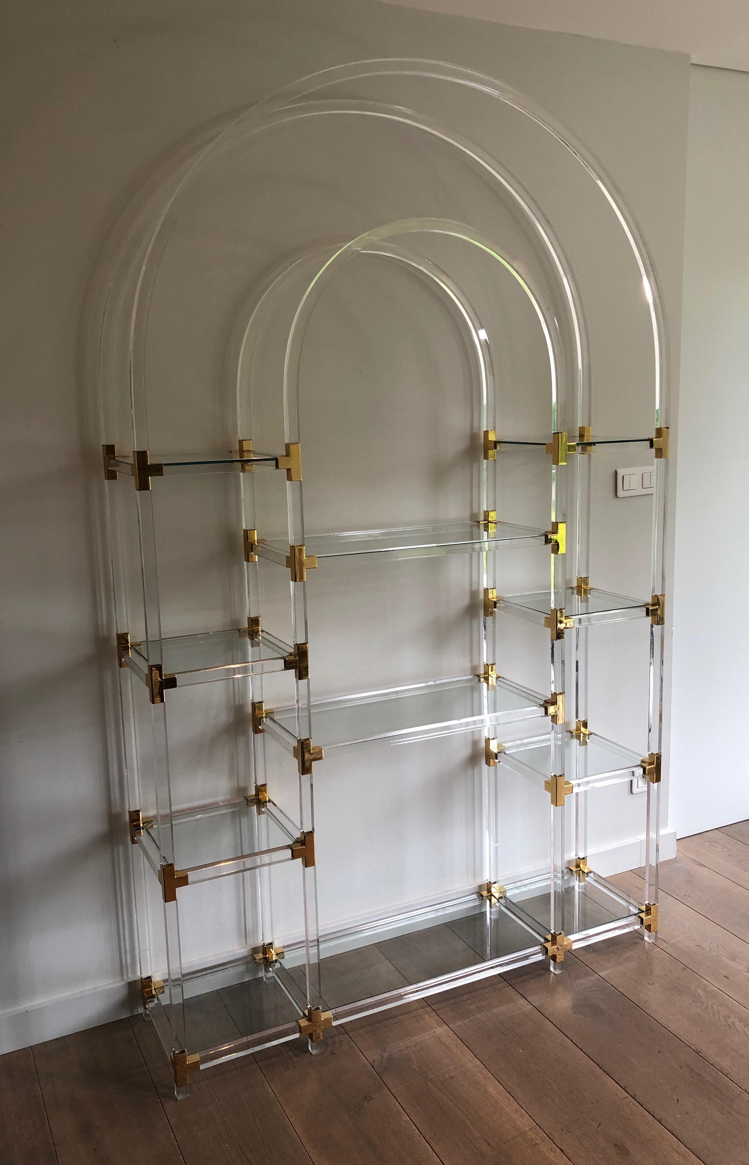 Lucite, Gilded Metal and Glass Shelve, American Work by Charles Hollis Jones For Sale 5