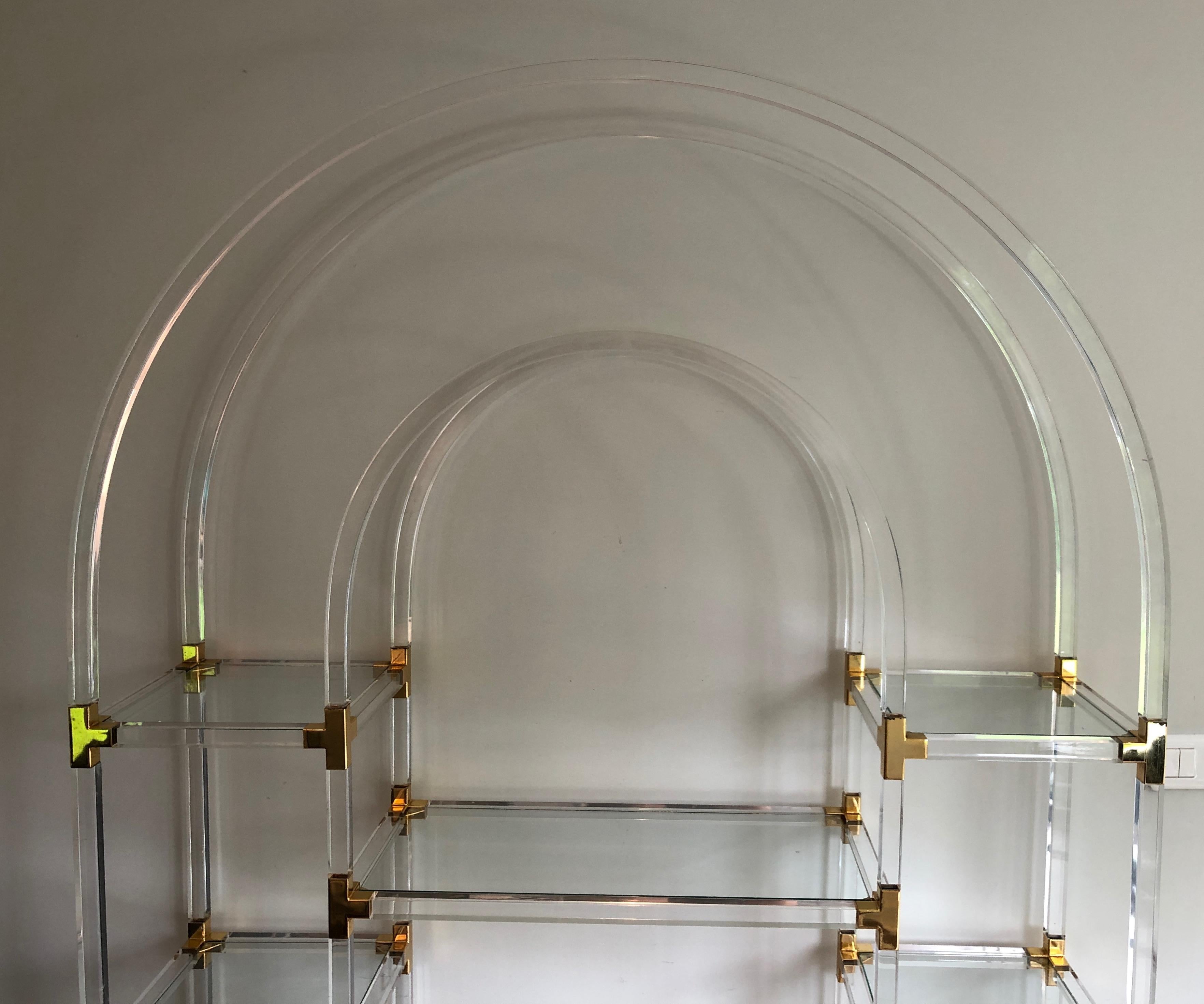 Lucite, Gilded Metal and Glass Shelve, American Work by Charles Hollis Jones For Sale 6
