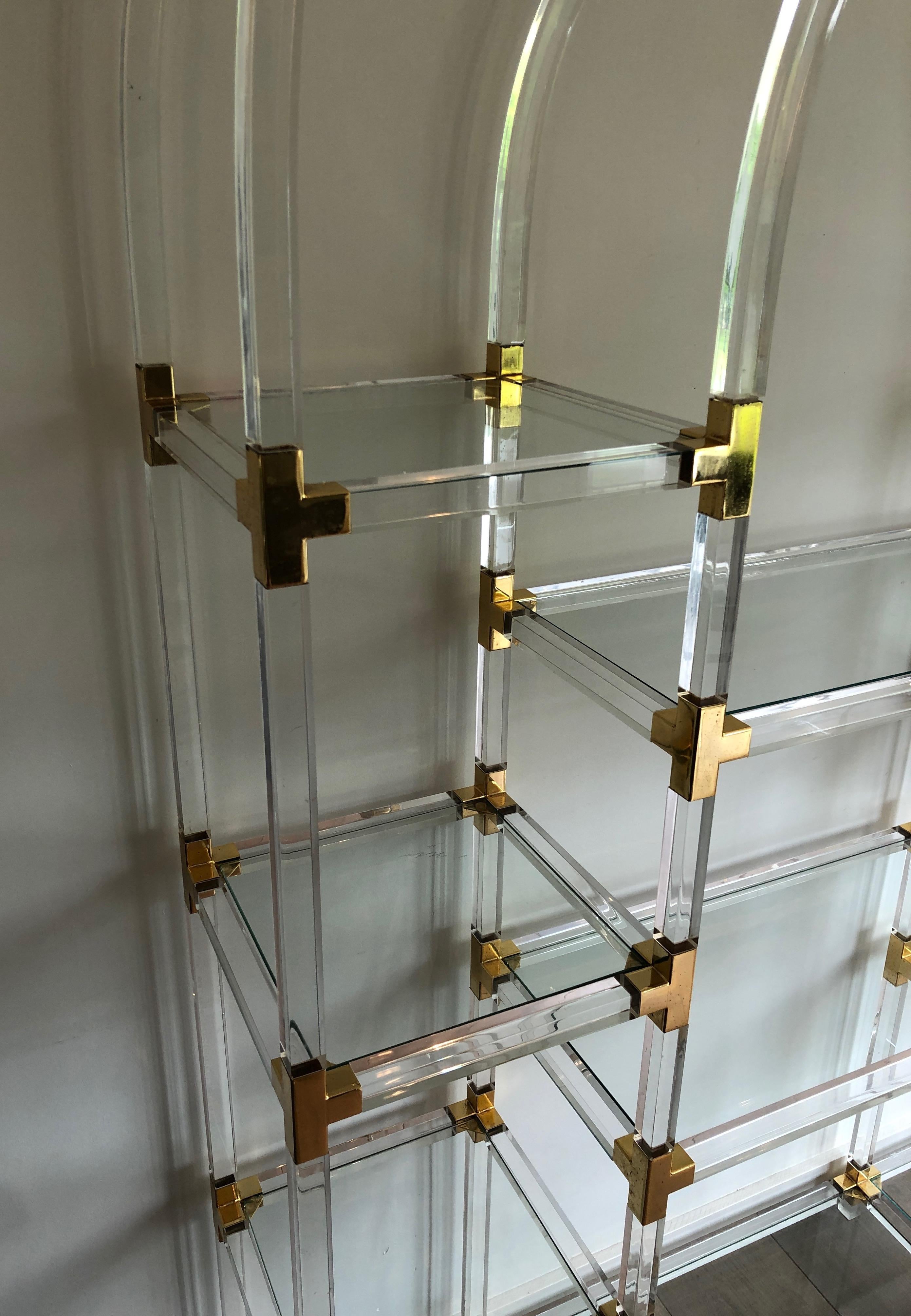 Lucite, Gilded Metal and Glass Shelve, American Work by Charles Hollis Jones For Sale 9