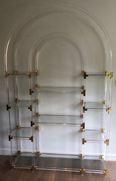 Lucite, Gilded Metal and Glass Shelve, American Work by Charles Hollis Jones