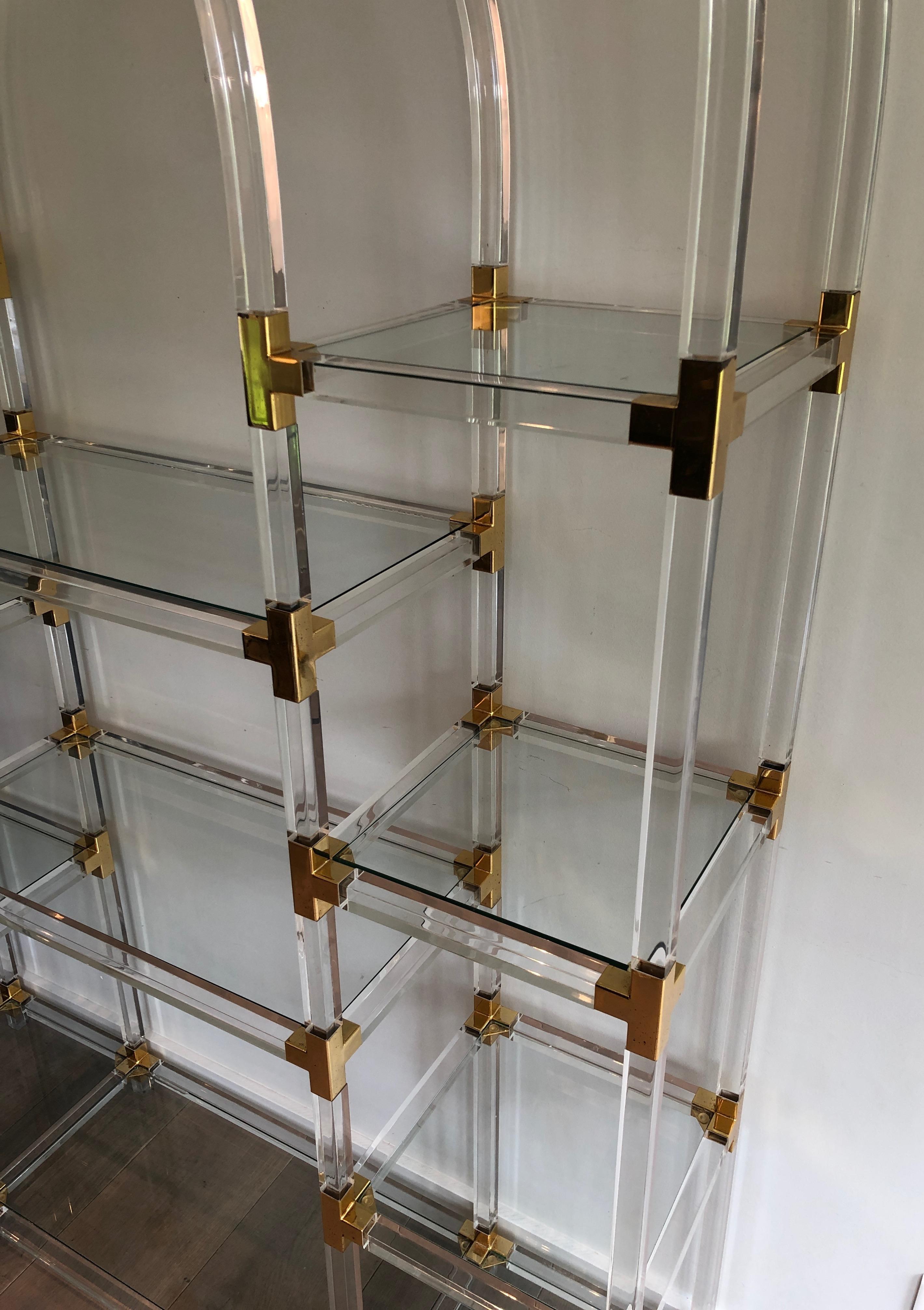 Gilt Lucite, Gilded Metal and Glass Shelve, American Work by Charles Hollis Jones For Sale