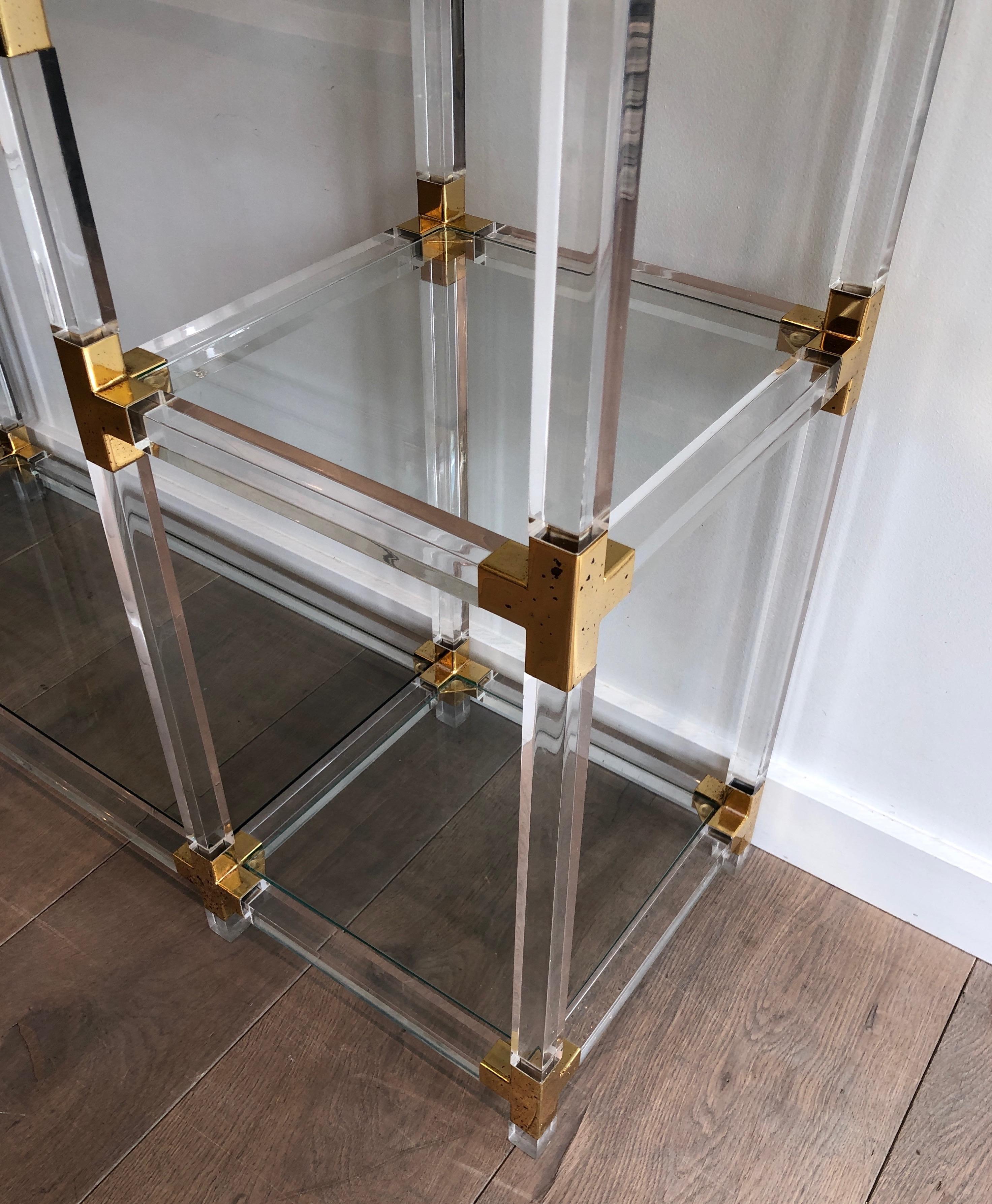 Lucite, Gilded Metal and Glass Shelve, American Work by Charles Hollis Jones For Sale 1