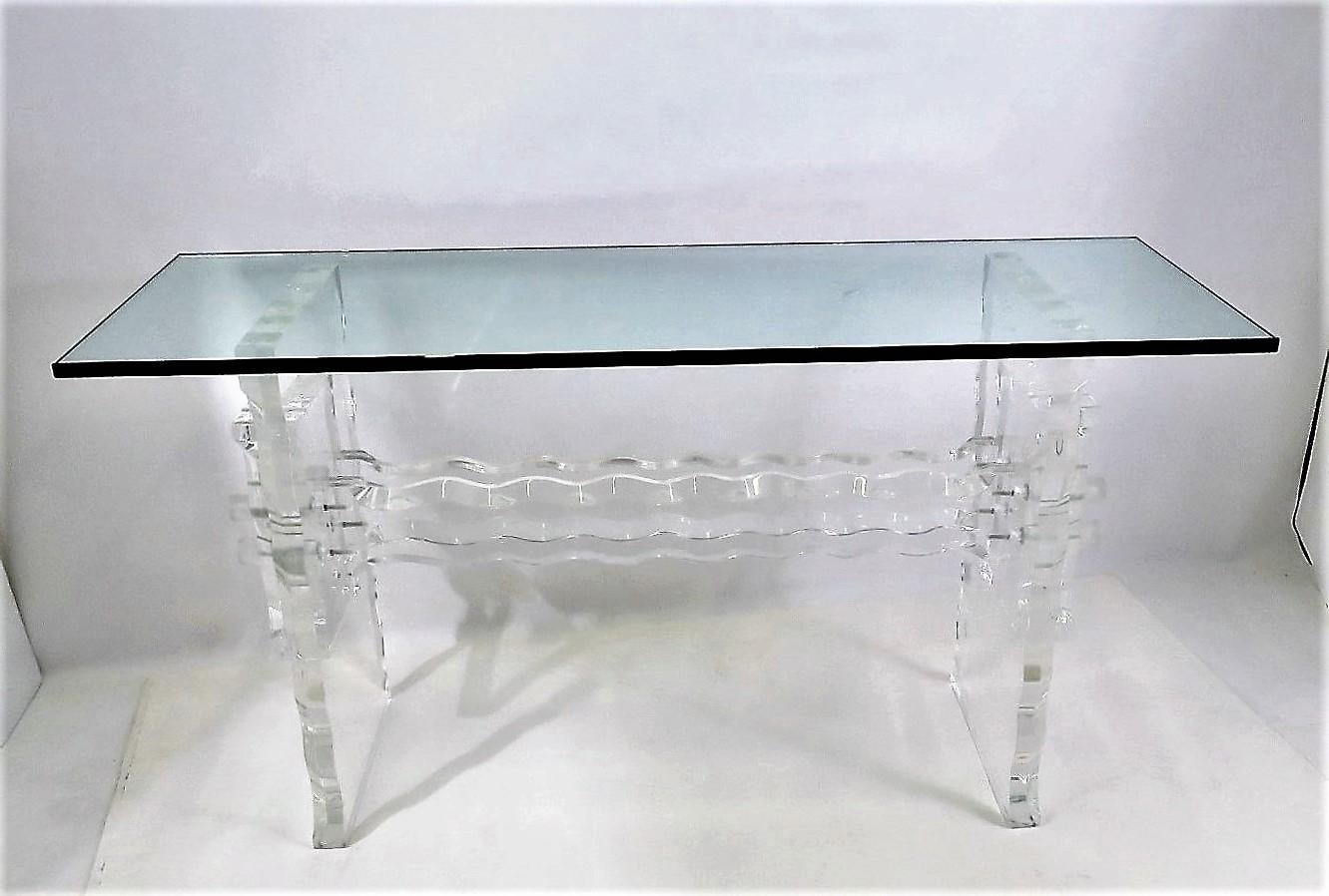 Late 20th Century Lucite & Glass 1970s Console Table in the Manner of Hollis Jones or Leon Frost