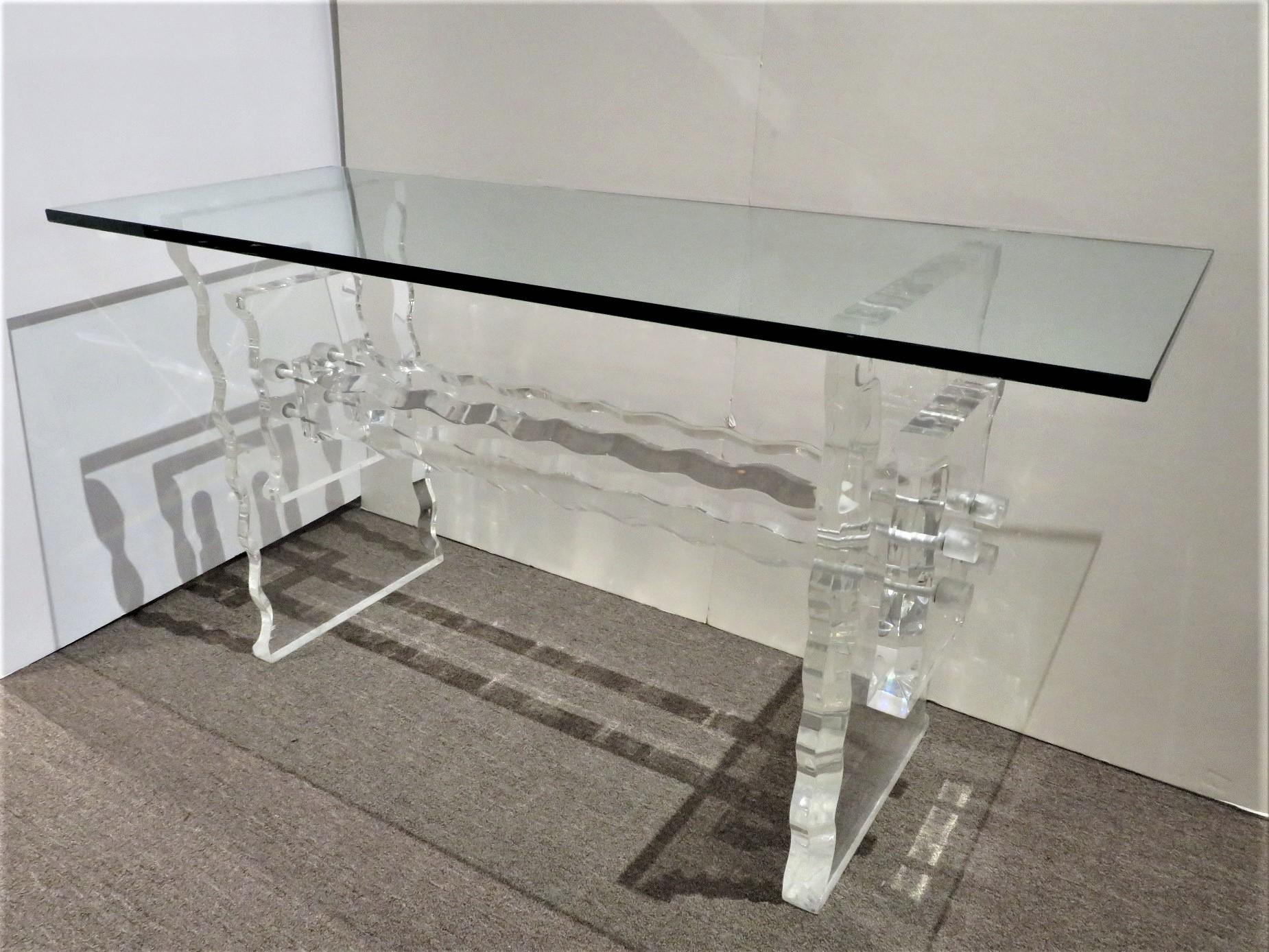 Lucite & Glass 1970s Console Table in the Manner of Hollis Jones or Leon Frost 1