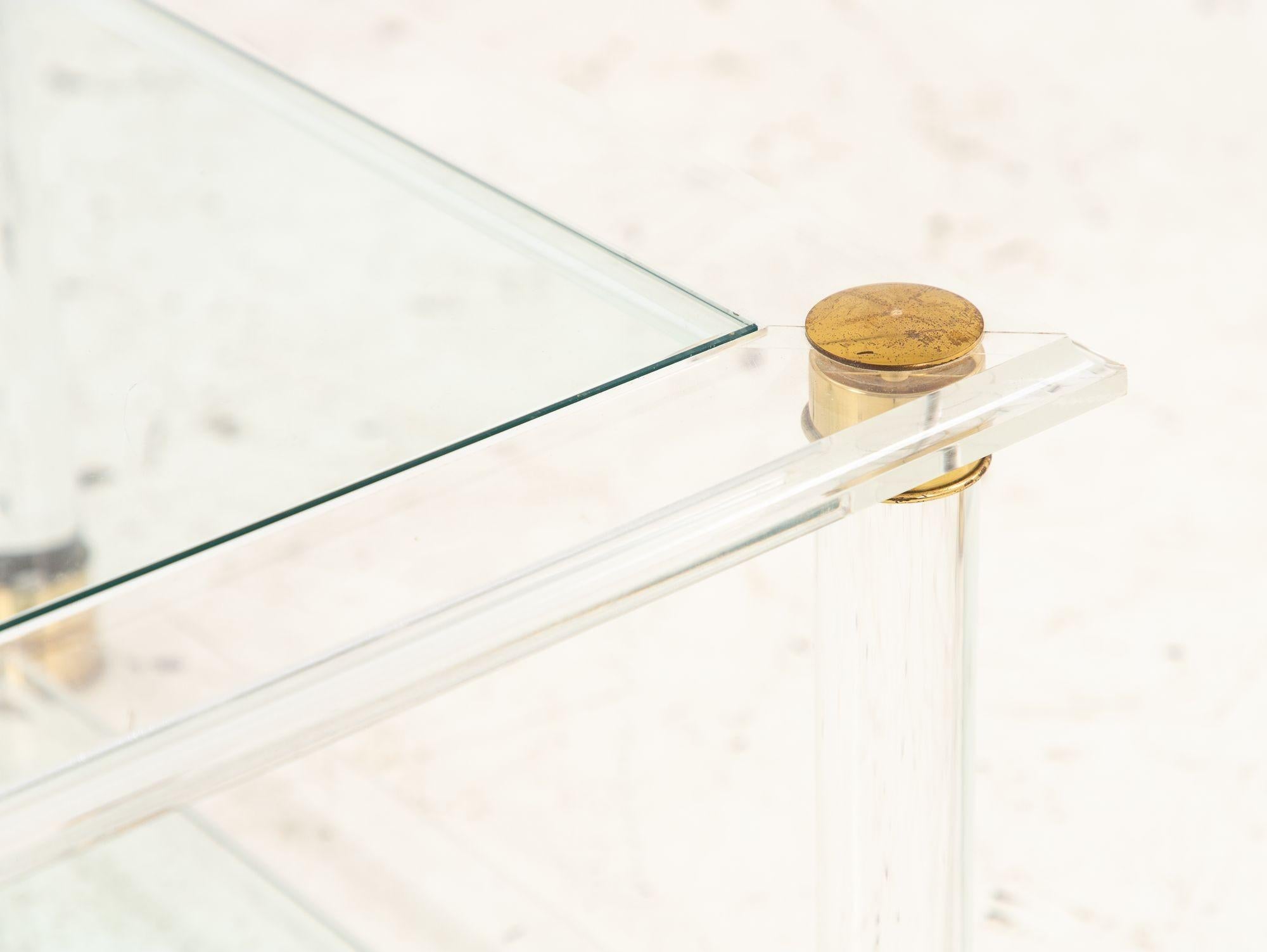 Late 20th Century Lucite, Glass, and Brass Cocktail Table, 1970s For Sale