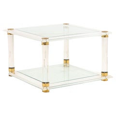 Vintage Lucite, Glass, and Brass Cocktail Table, 1970s