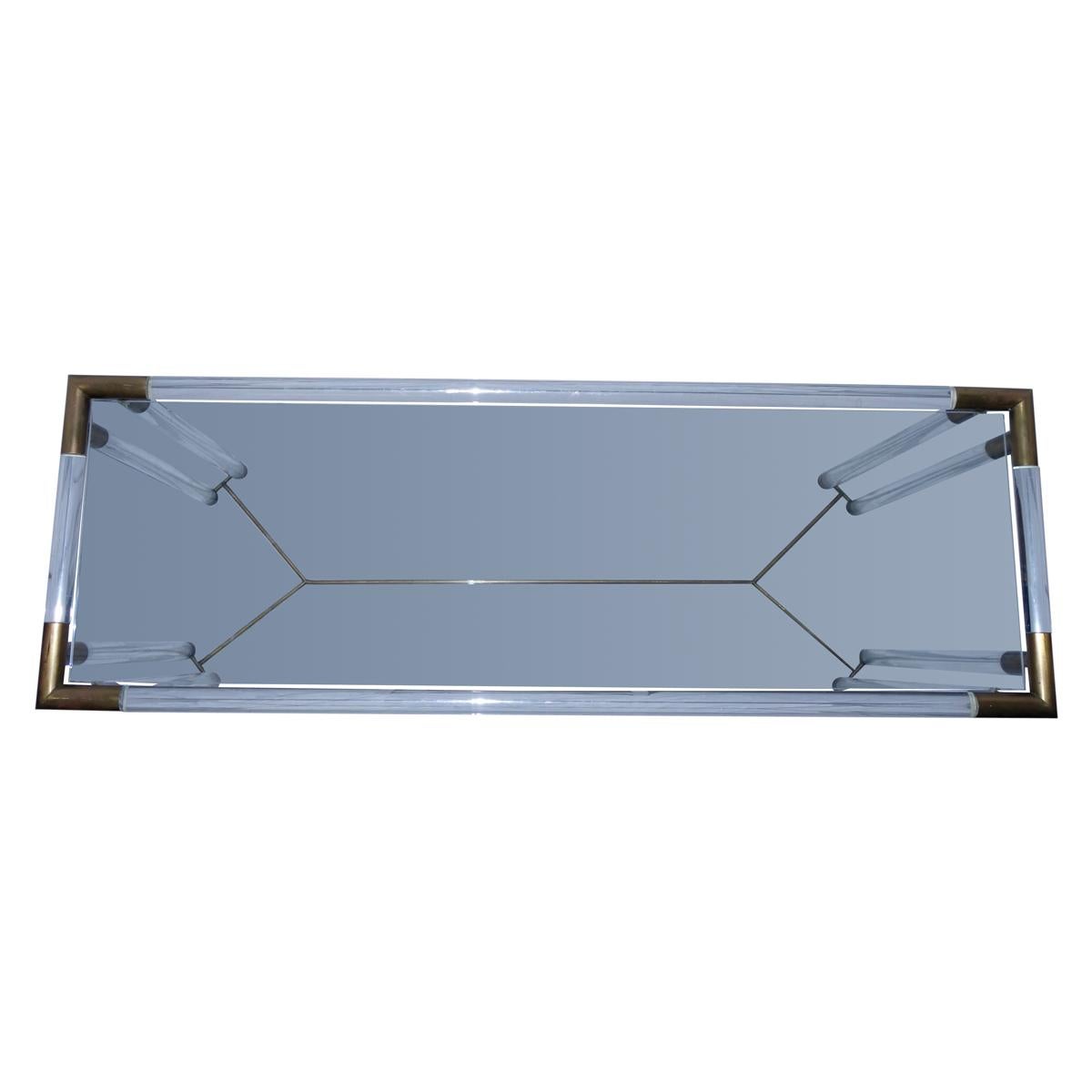 Modern Lucite, Glass and Brass Console Table in the Manner of Charles Hollis Jones
