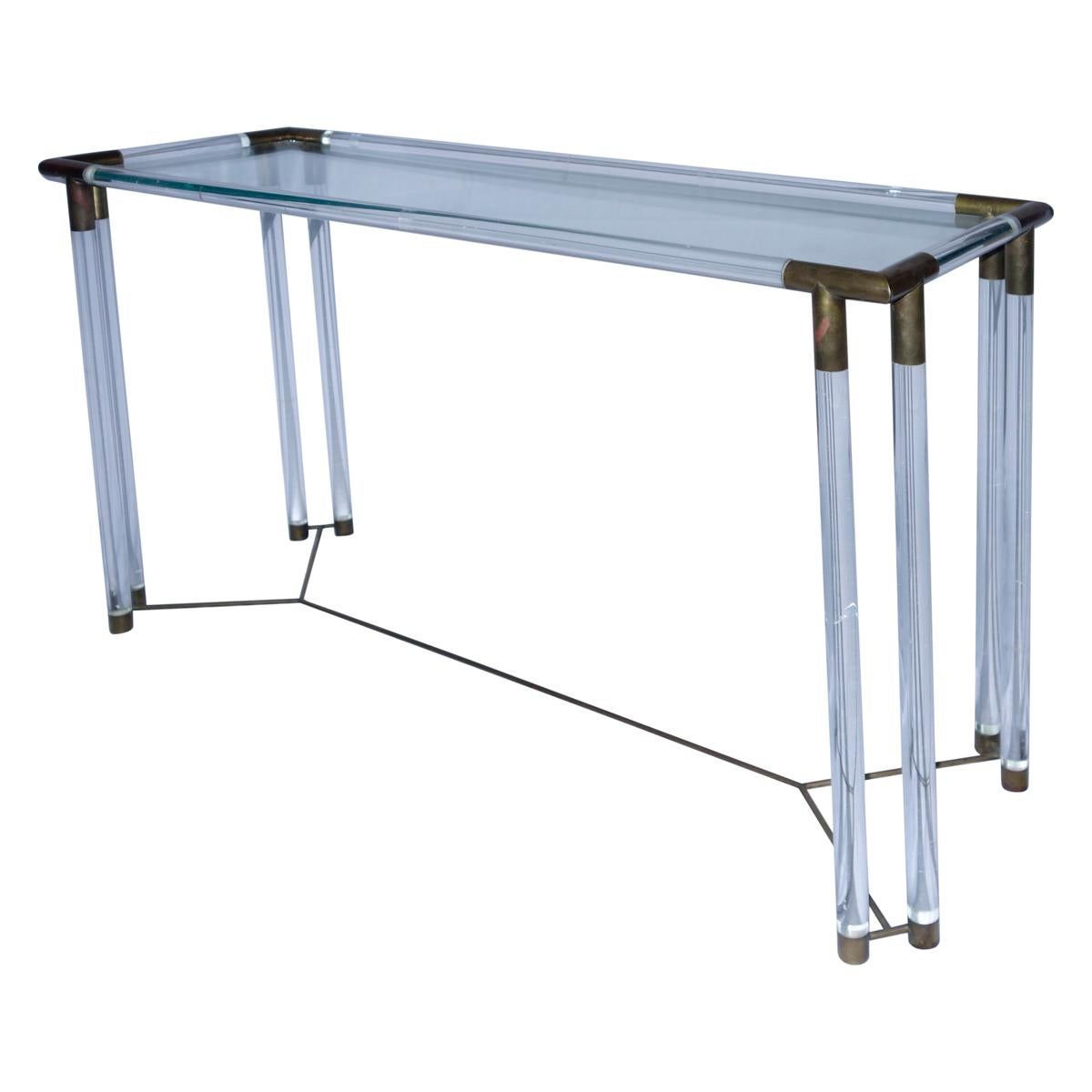 American Lucite, Glass and Brass Console Table in the Manner of Charles Hollis Jones