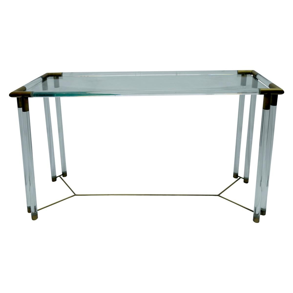 Lucite, Glass and Brass Console Table in the Manner of Charles Hollis Jones