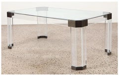 Lucite, Glass and Brass Dining Table by Charles Hollis Jones, USA, 1970s