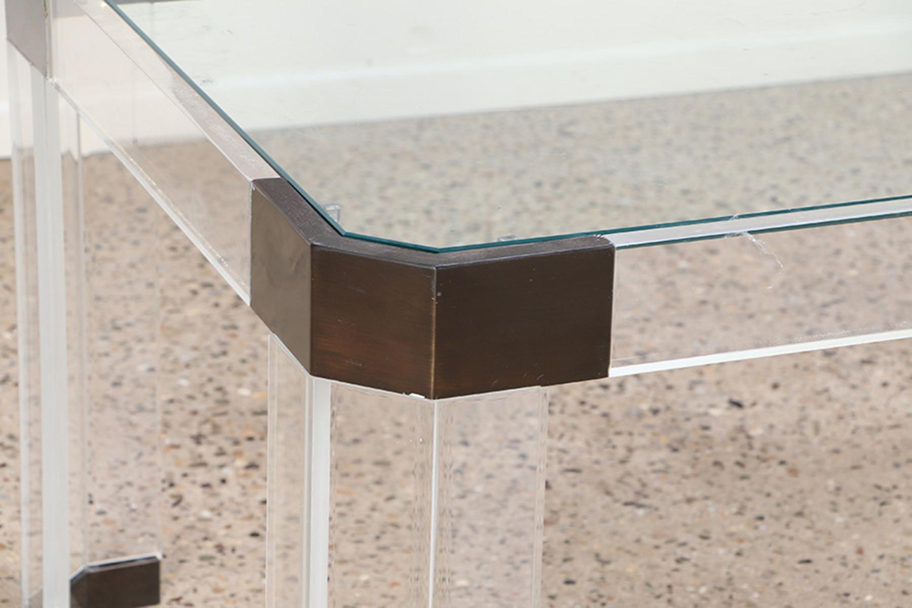 Lucite, Glass and Brass Dining Table by Charles Hollis Jones, USA, 1970s In Good Condition For Sale In Los Angeles, CA