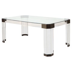 Lucite, Glass and Brass Dining Table by Charles Hollis Jones, USA, 1970s