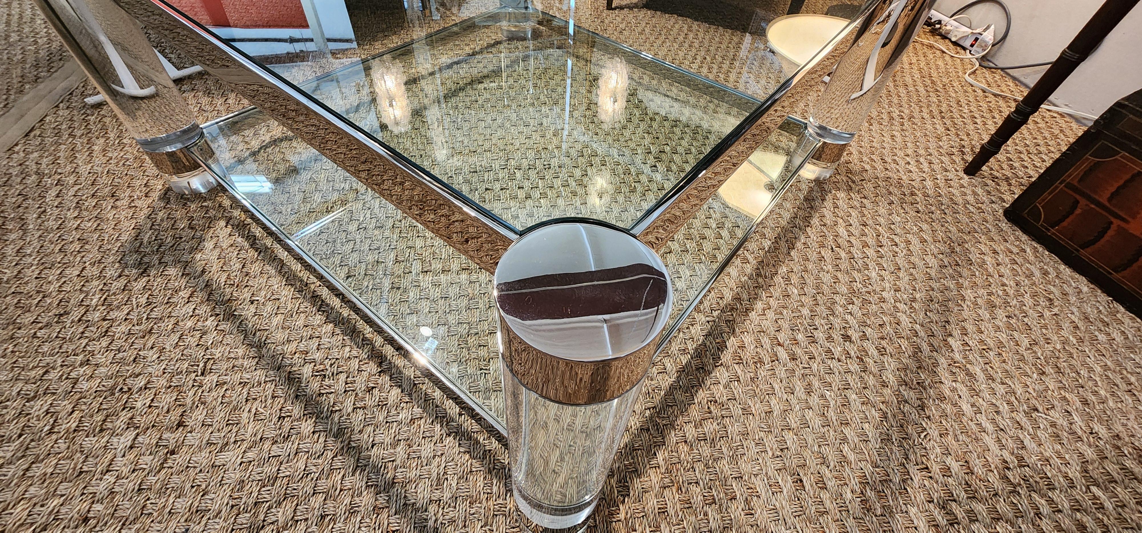 Lucite Glass and Chrome Cocktail Table Attributed to Karl Springer 8