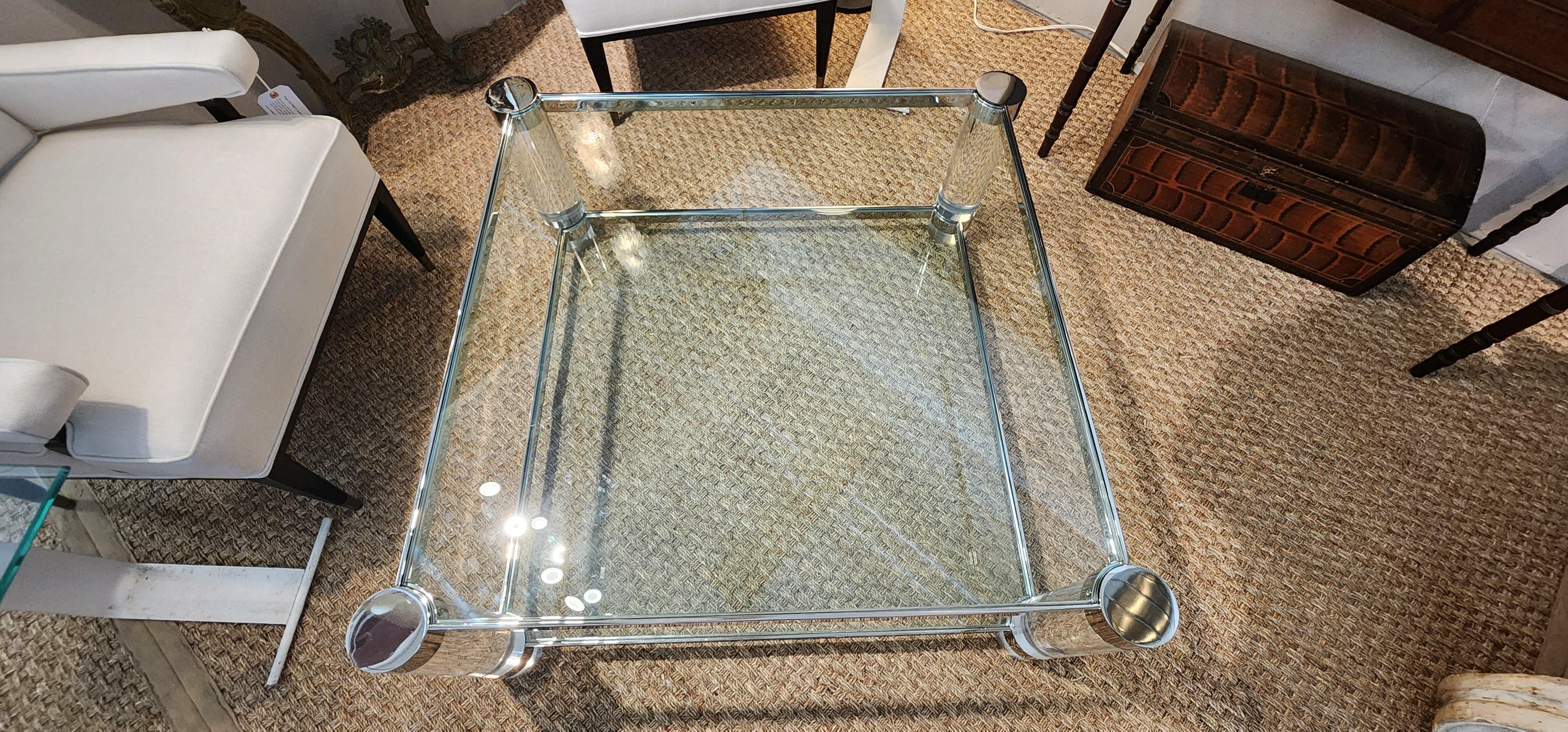 Lucite Glass and Chrome Cocktail Table Attributed to Karl Springer 9