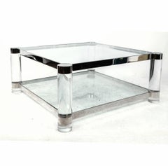 Lucite Glass and Chrome Cocktail Table Attributed to Karl Springer