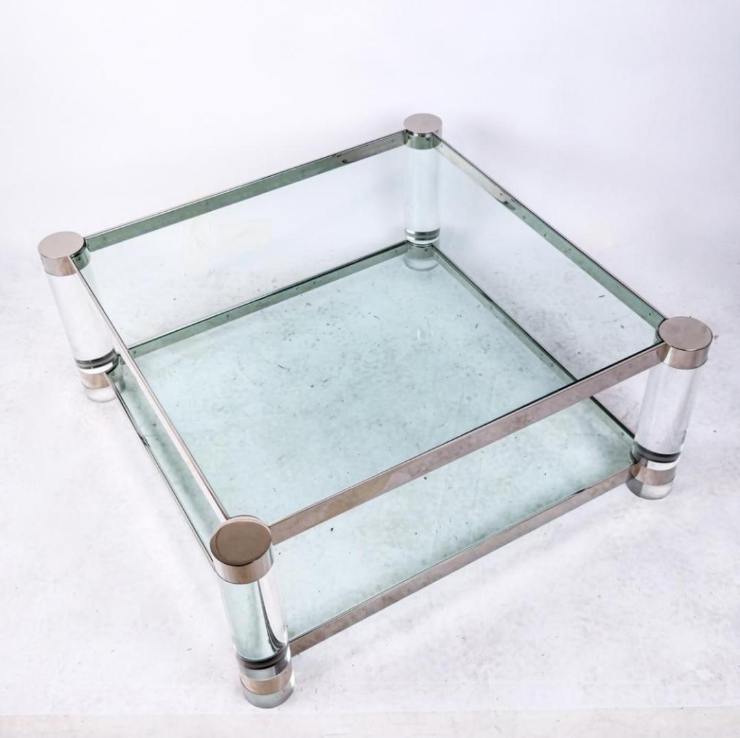 Hand-Crafted Lucite Glass and Chrome Cocktail Table Attributed to Karl Springer