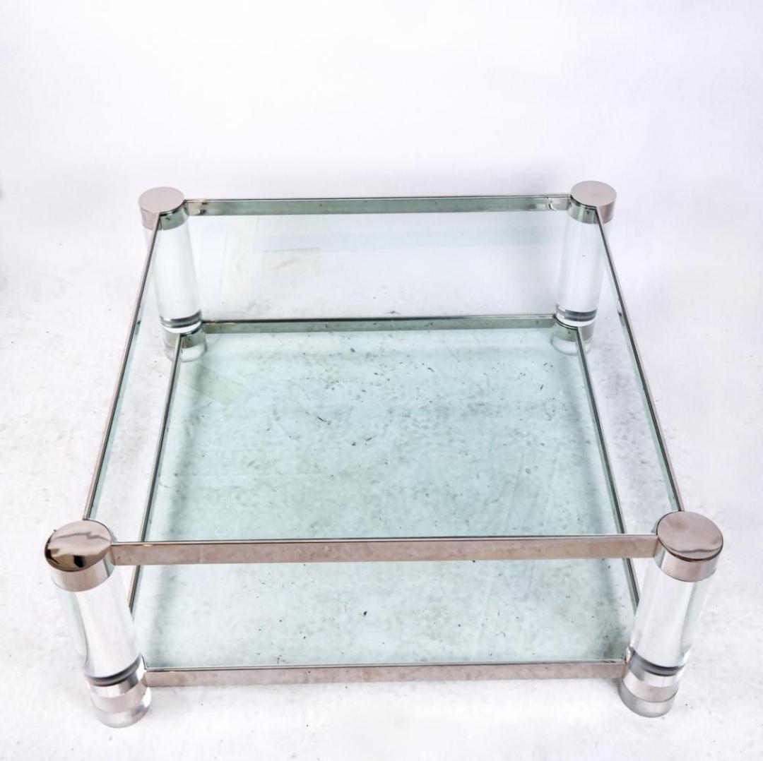 20th Century Lucite Glass and Chrome Cocktail Table Attributed to Karl Springer