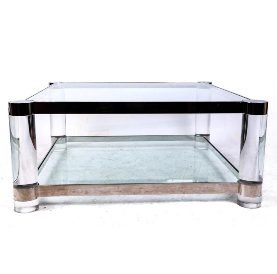 Lucite Glass and Chrome Cocktail Table Attributed to Karl Springer 1