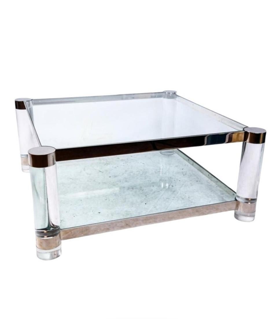 Lucite Glass and Chrome Cocktail Table Attributed to Karl Springer 3