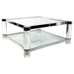 Lucite Glass and Chrome Cocktail Table Attributed to Karl Springer