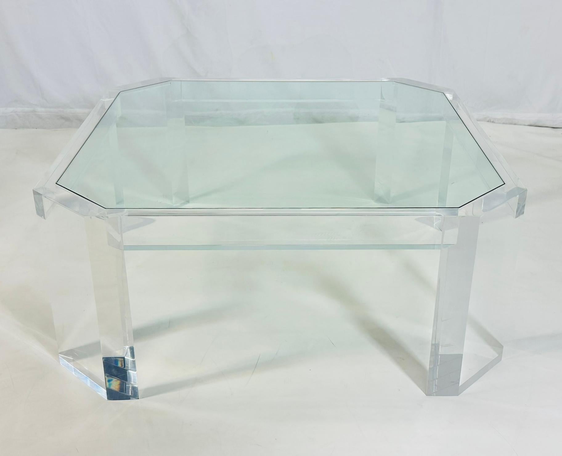 Mid-Century Modern Table basse en lucite et verre de Charles Hollis Jones, États-Unis, années 1970 en vente