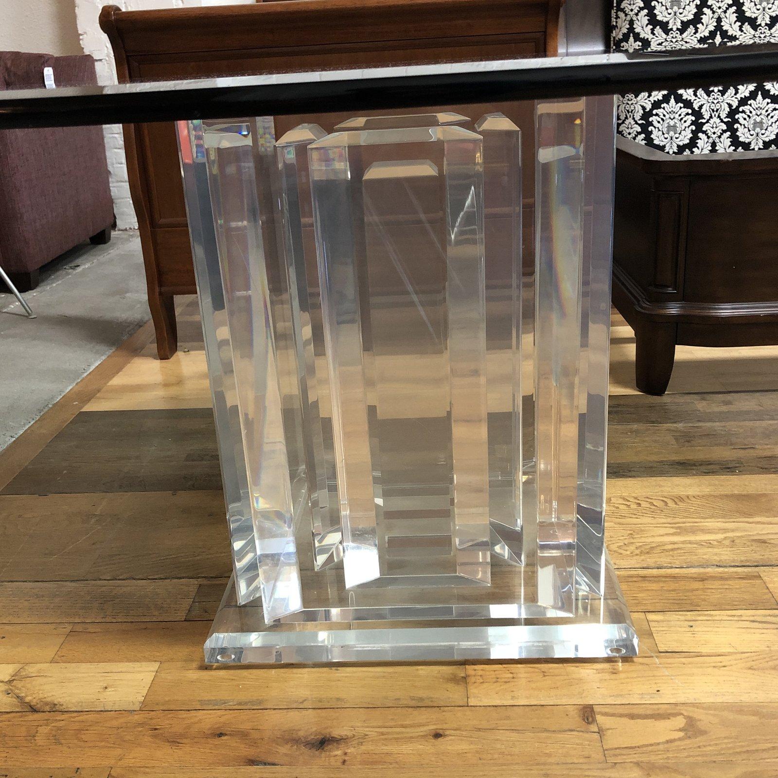 Other Lucite and Glass Nine-Pillar Glass Dining Room Table For Sale
