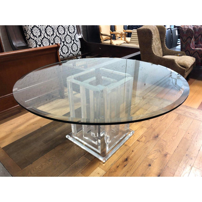 Lucite and Glass NinePillar Glass Dining Room Table For Sale at 1stDibs