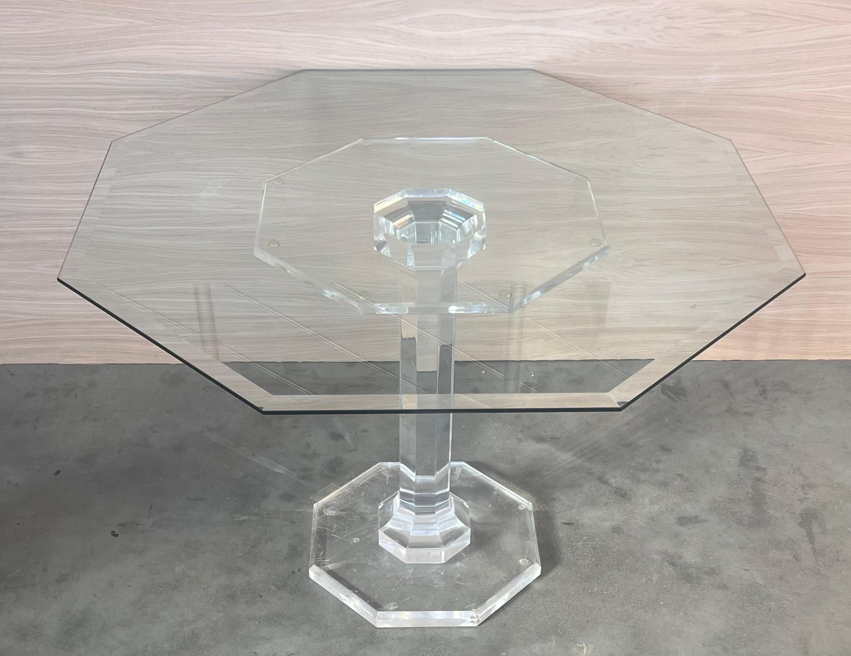 Lucite & Glass Otogonal Table in Style of Charles Hollis Jones, 1970s In Good Condition For Sale In Miami, FL