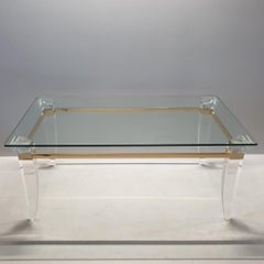 Lucite, Gold Plating and Glass Coffee Table with Assymetrical Table Legs, 1980s