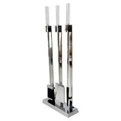 Lucite Handle Chrome Fireplace Tools