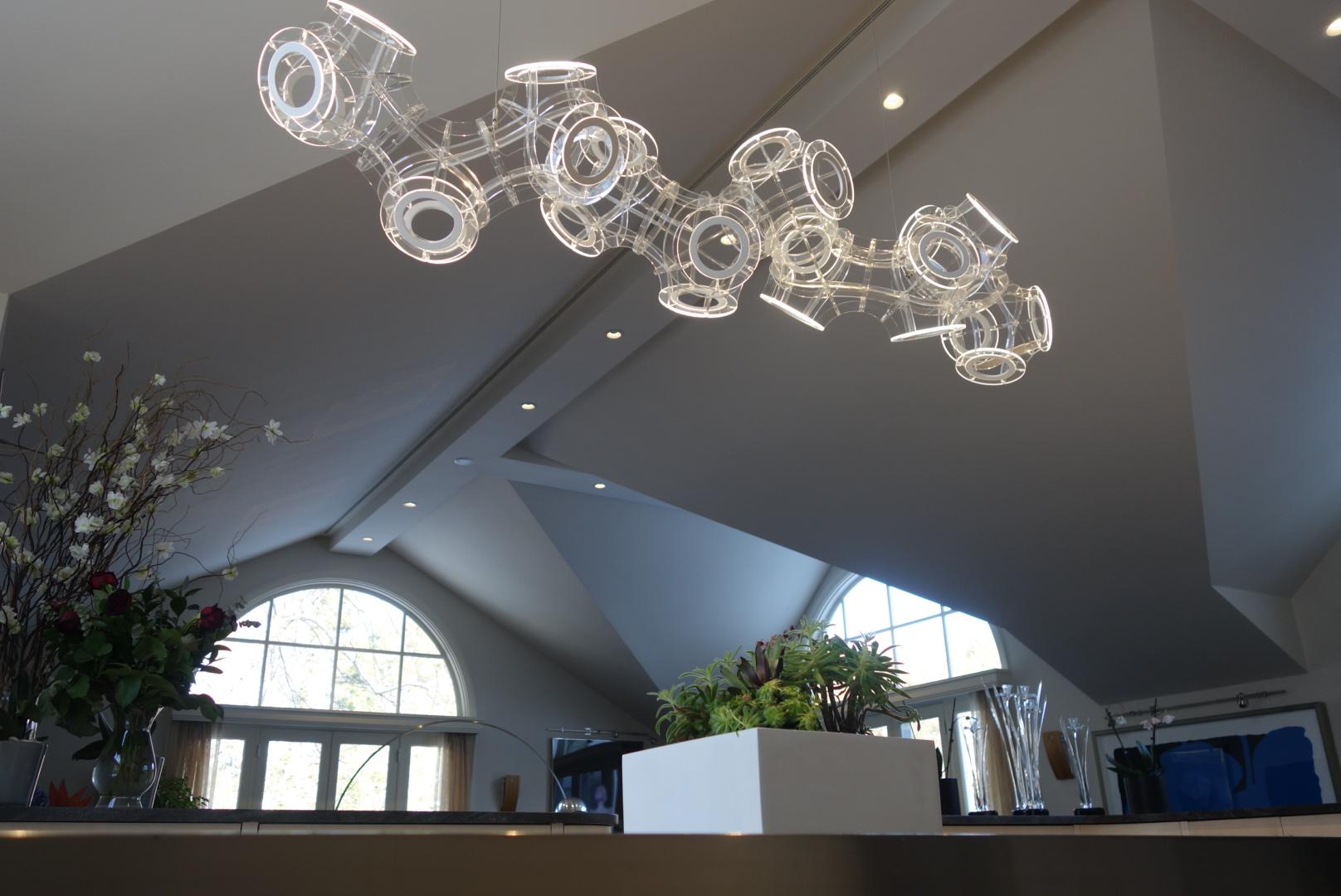 American Lucite Helix Chandelier by Cam Crockford For Sale