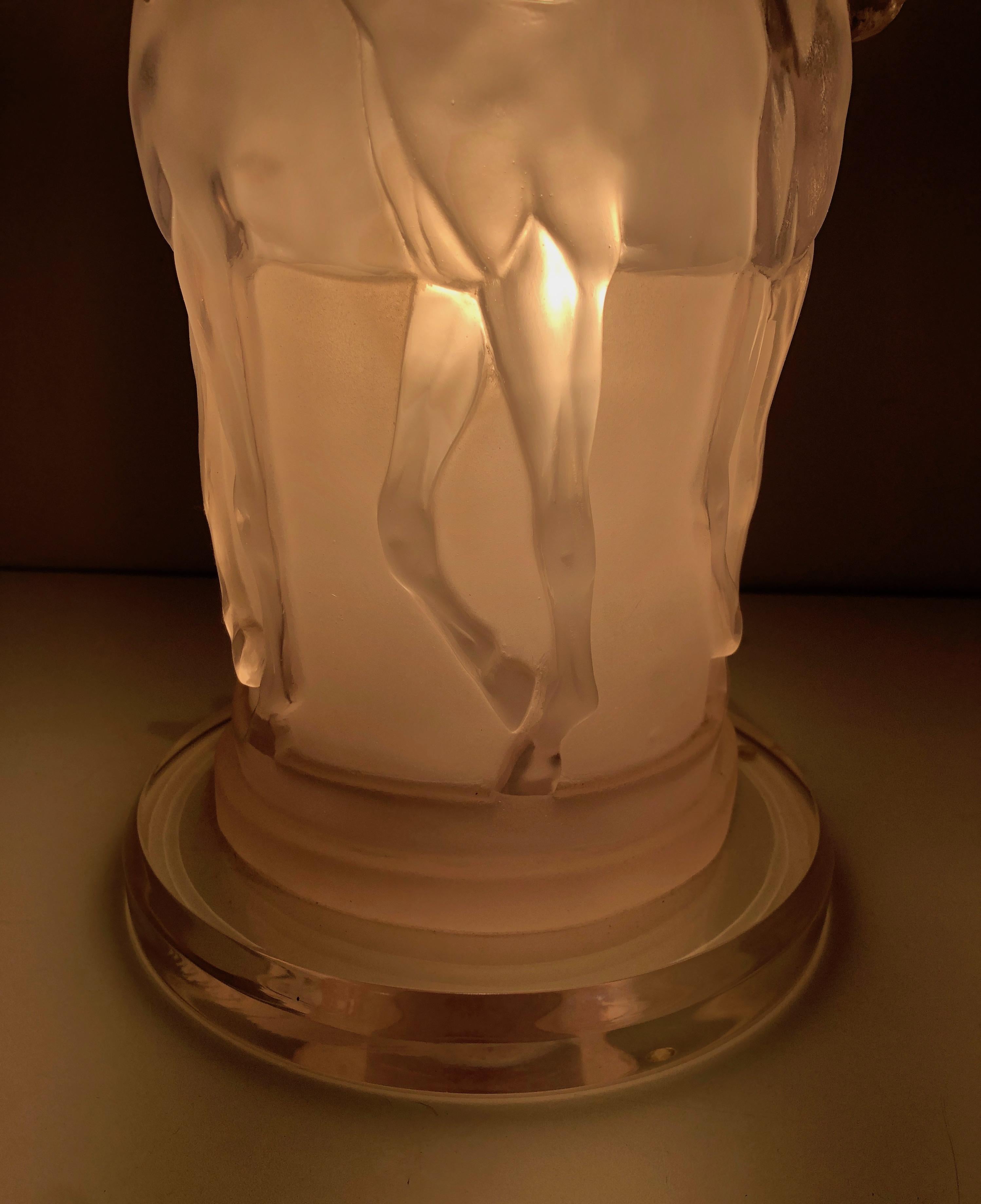 Lucite Horses Table Lamp, French Work, in the Style of Maison Lalique, 1970's For Sale 2