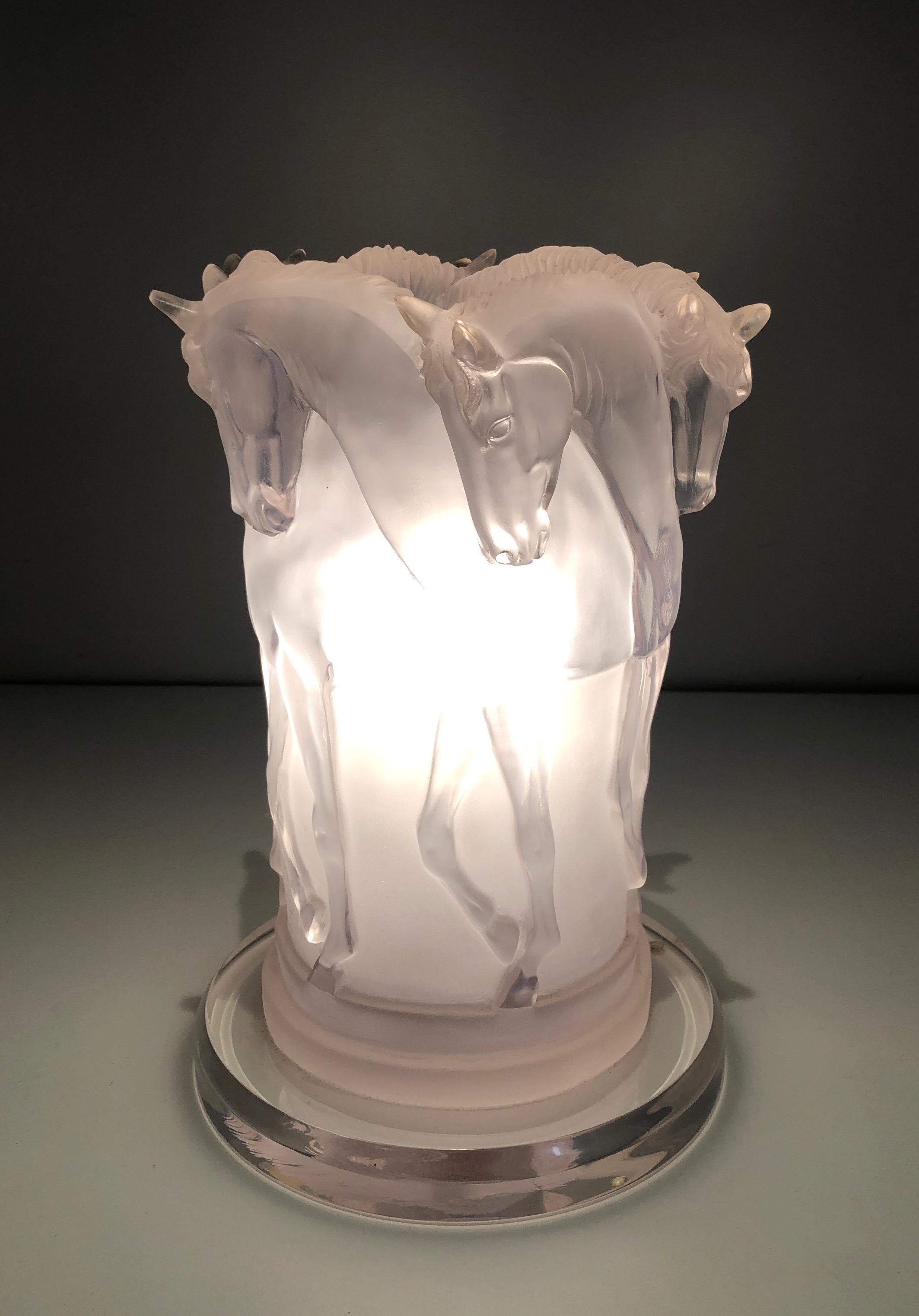 Lucite Horses Table Lamp, French Work, in the Style of Maison Lalique, 1970's For Sale 10