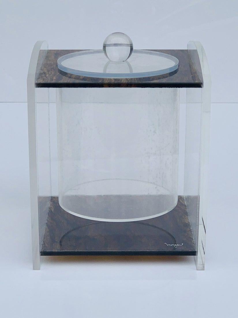 Late 20th Century Lucite Ice Bucket Signed Morgan
