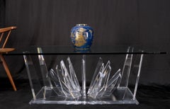 Lucite "Ice Crystals" Base Rectangle Glass Top Mid-Century Modern Coffee Table