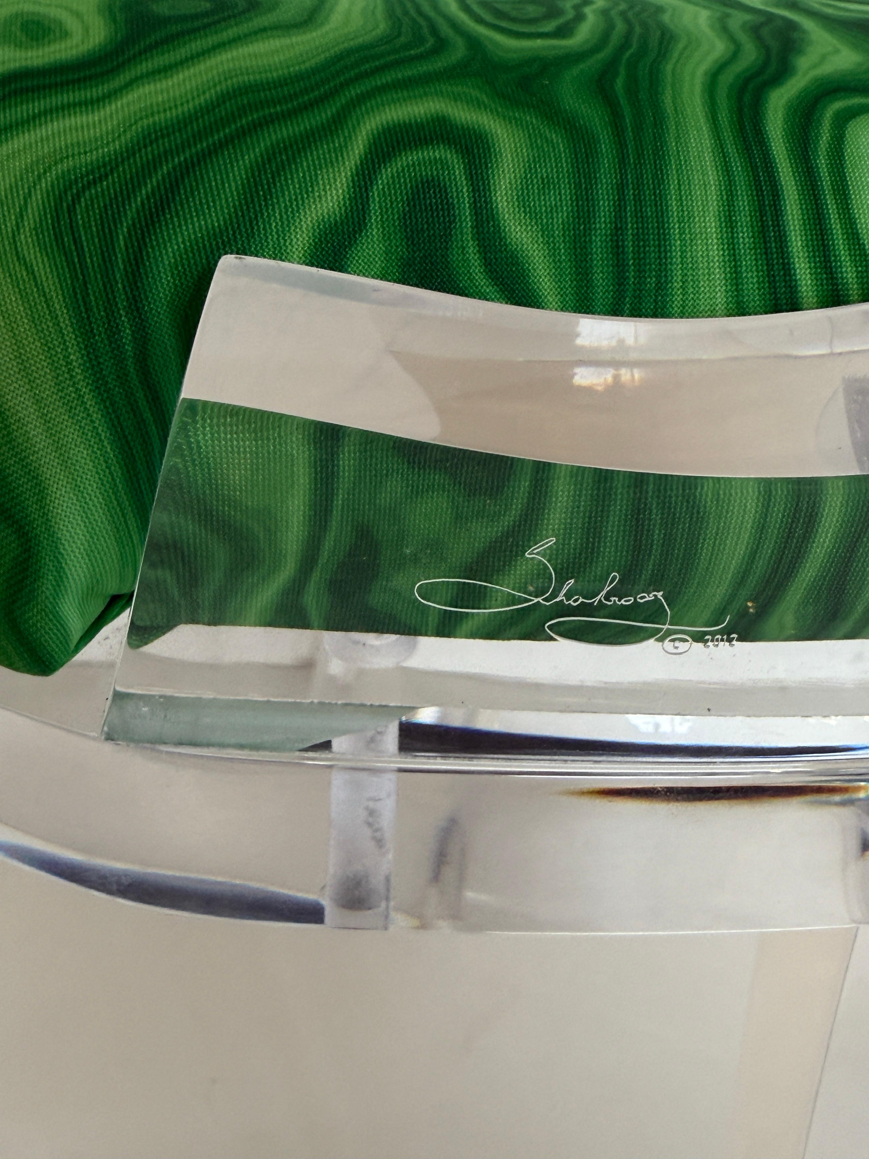 Lucite Klismos Chair in Malachite Print Fabric For Sale 1