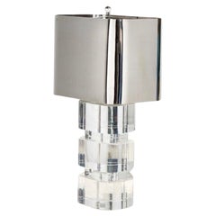 Lucite Lamp with Original Metal Shade Karl Springer, 1970