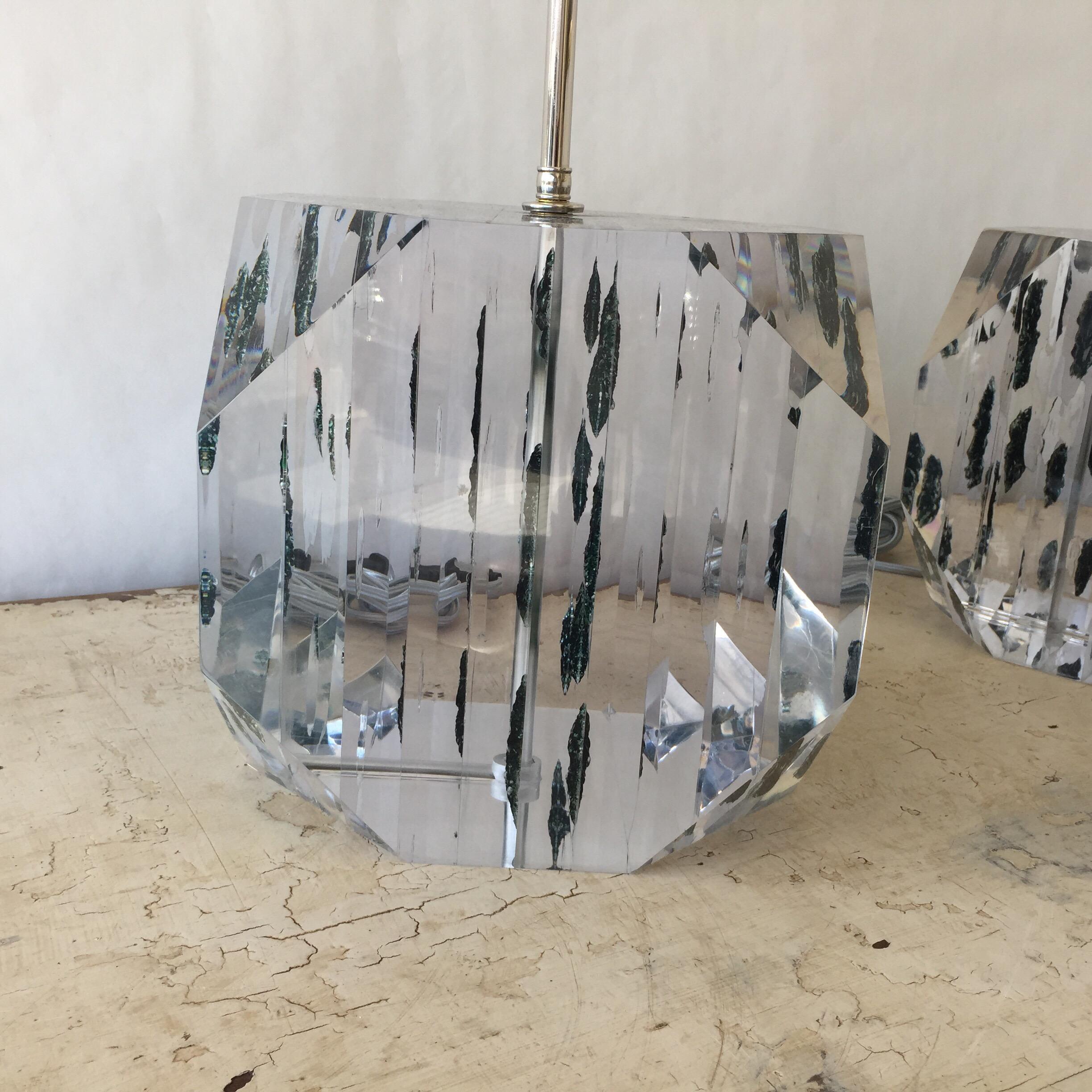 Lucite Layered Hexagonal Block Lamps, Pair by Freda Koblick In Good Condition In East Hampton, NY