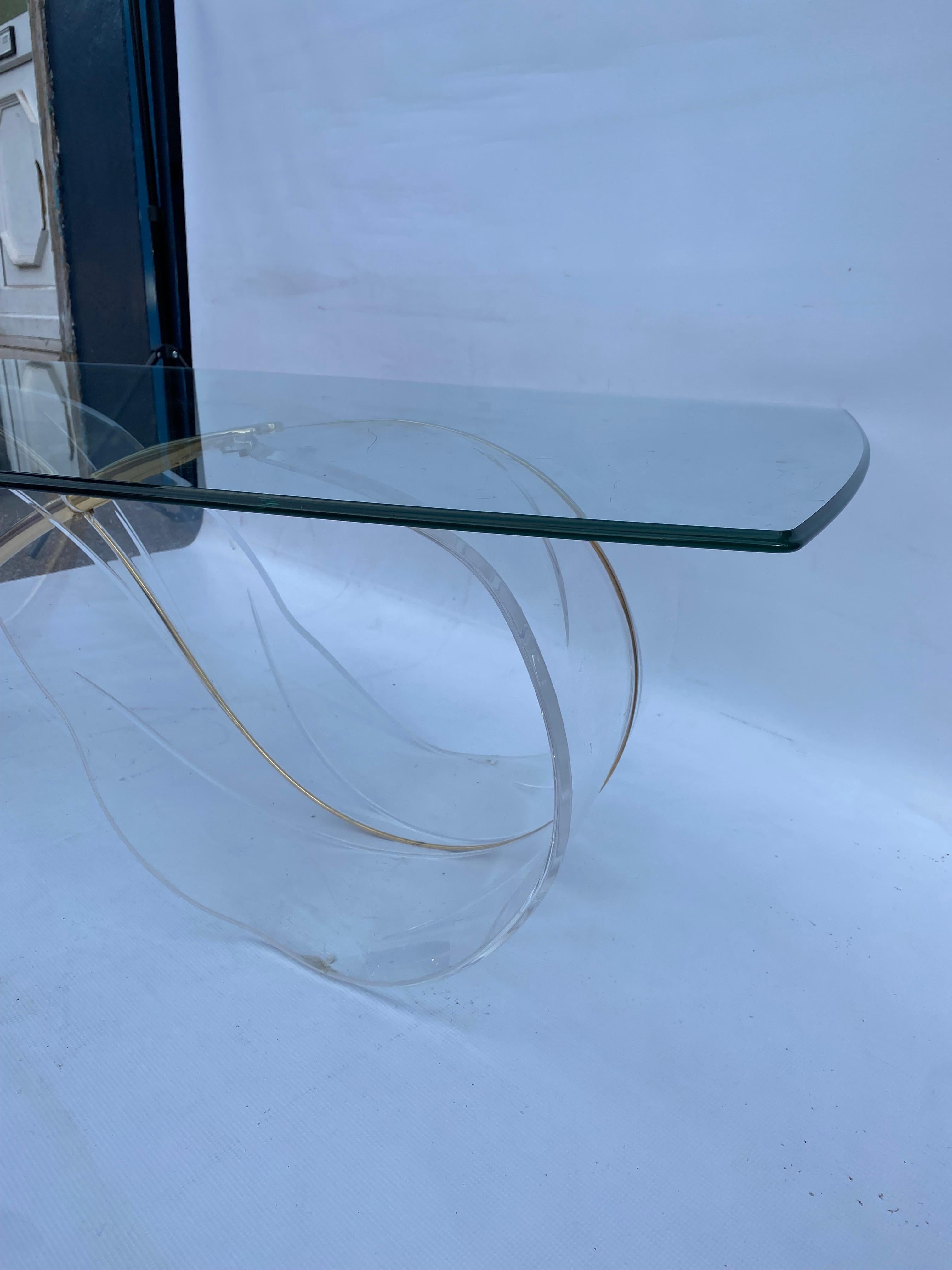 Table basse en laiton et verre Lucite Leaf Hollywood Regency 1970 Italian en vente 6