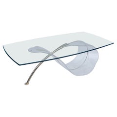 Lucite Leaf Glass Brass Coffee Table Hollywood Regency 1970s Italian
