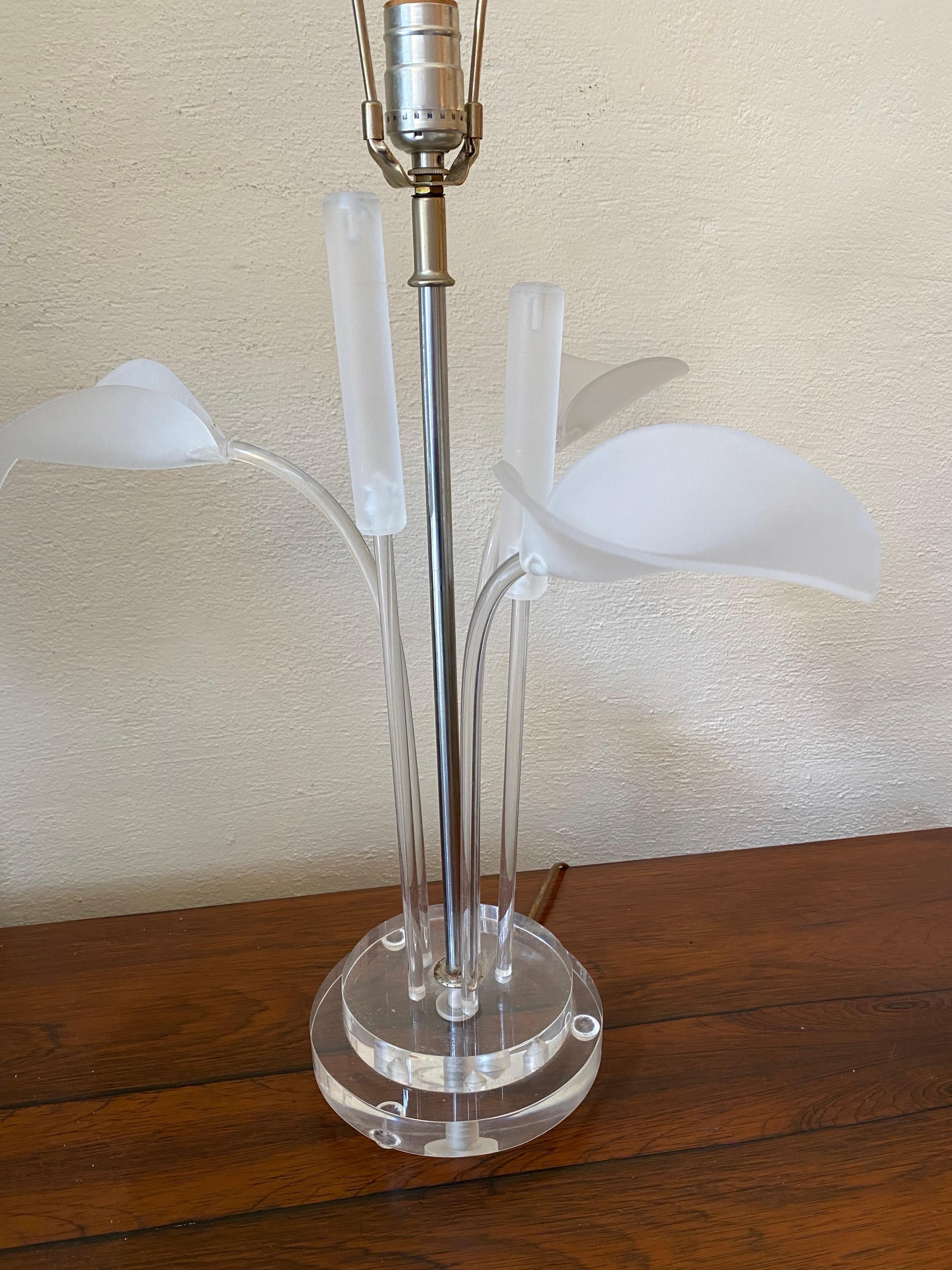 American Lucite Lily and Cattails Table Lamp