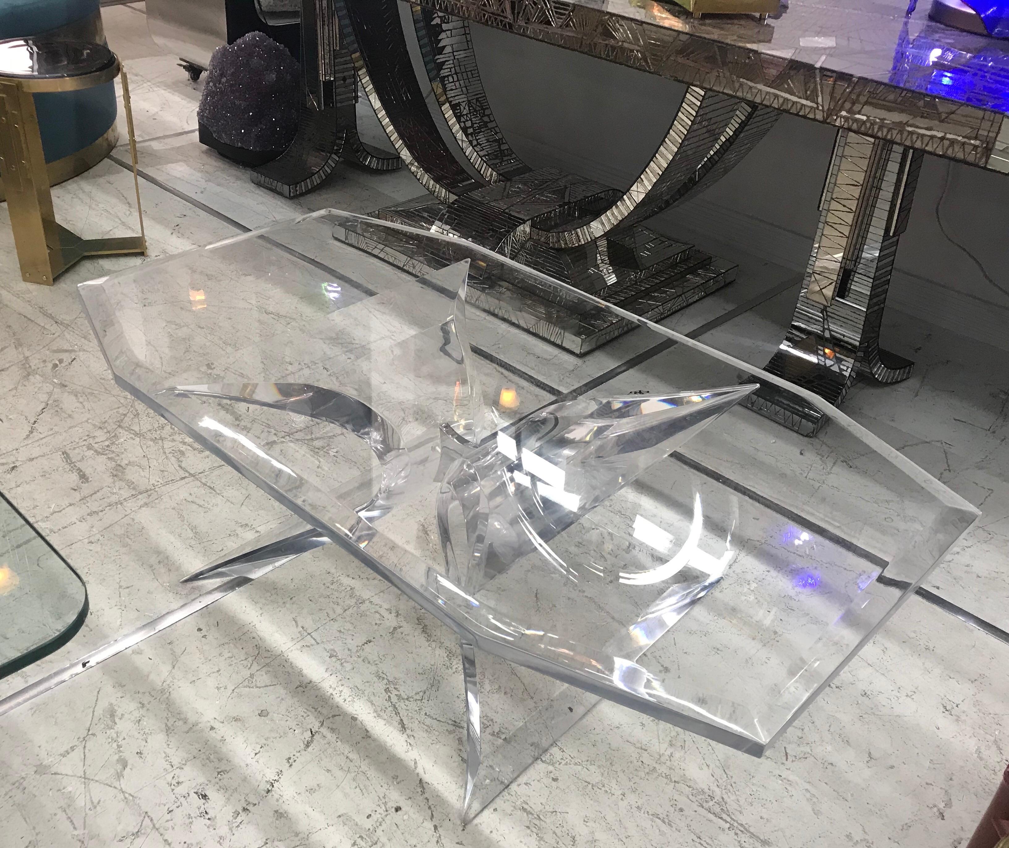 Lucite Lion in Frost Butterfly Coffee Table, Signed 5
