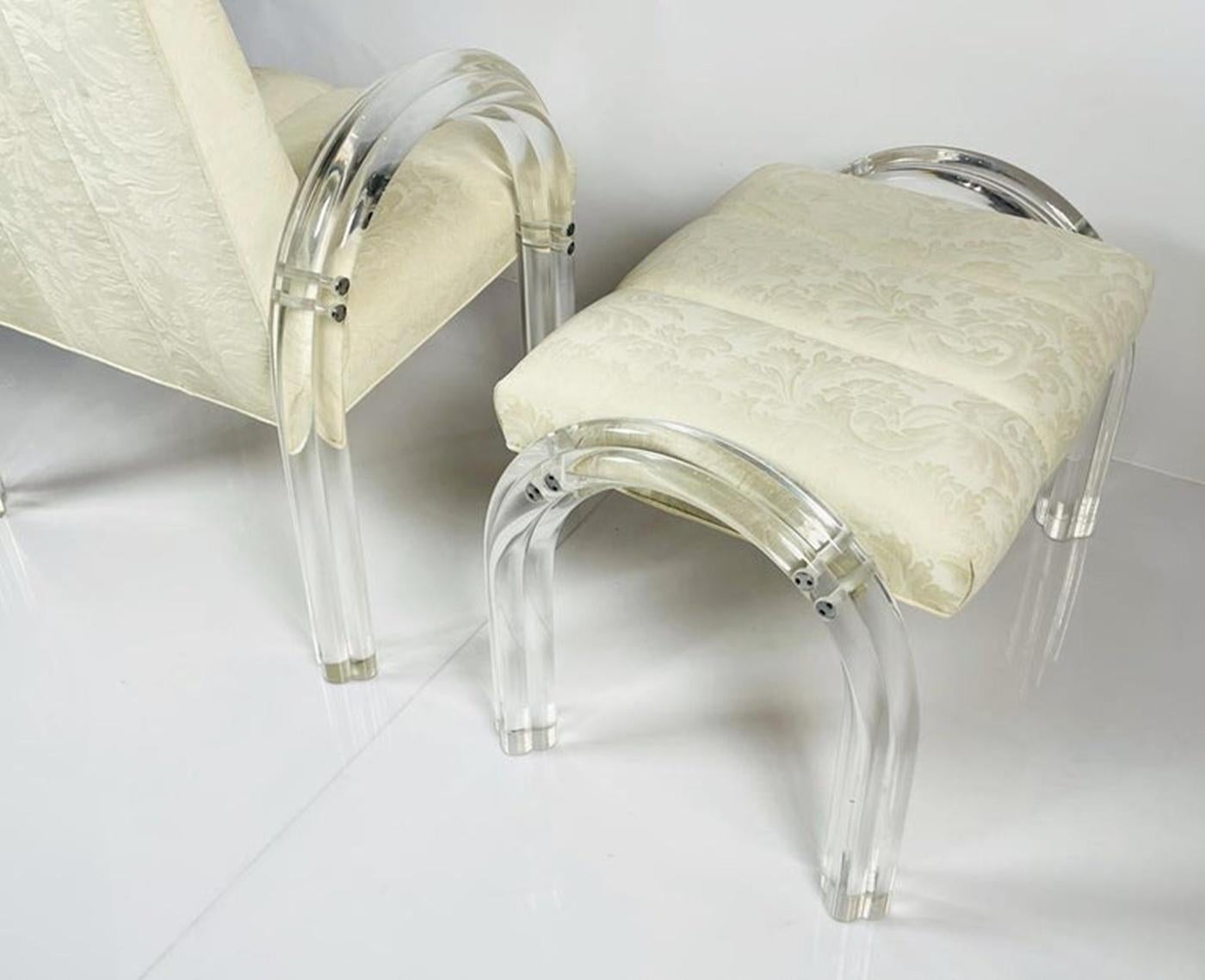 Lucite Lounge Chair & Ottoman by Charles Hollis Jones, Waterfall Collection For Sale 4