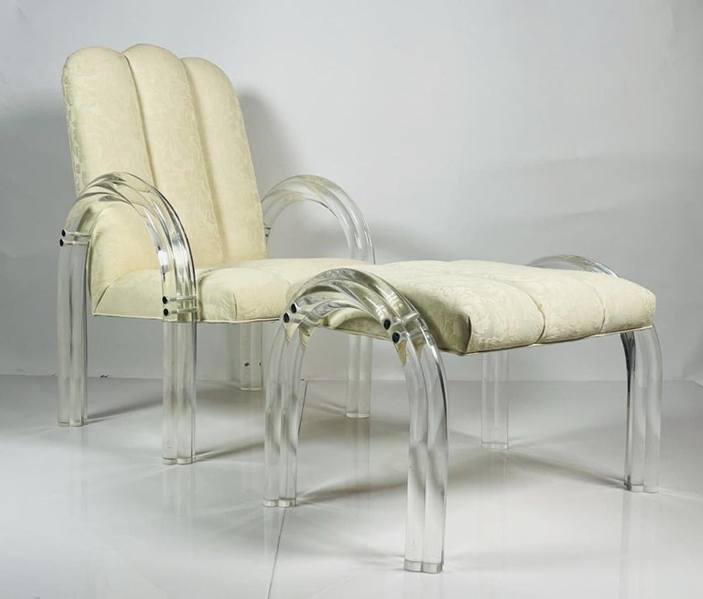 Late 20th Century Lucite Lounge Chair & Ottoman by Charles Hollis Jones, Waterfall Collection For Sale