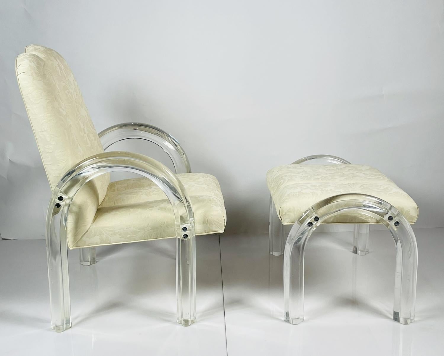 Fauteuil de salon et pouf en Lucite de Charles Hollis Jones, collection Waterfall en vente 1
