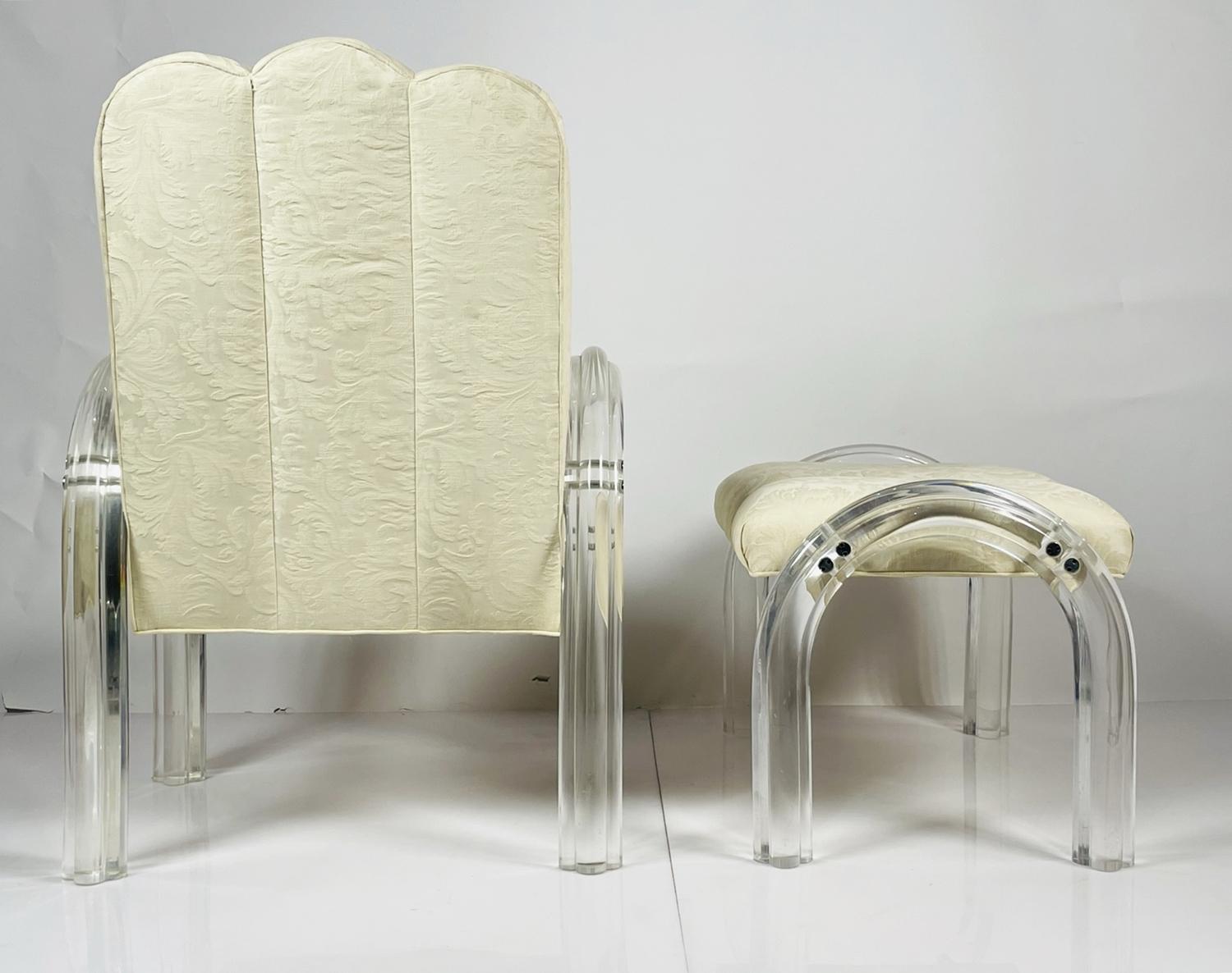 Fauteuil de salon et pouf en Lucite de Charles Hollis Jones, collection Waterfall en vente 2