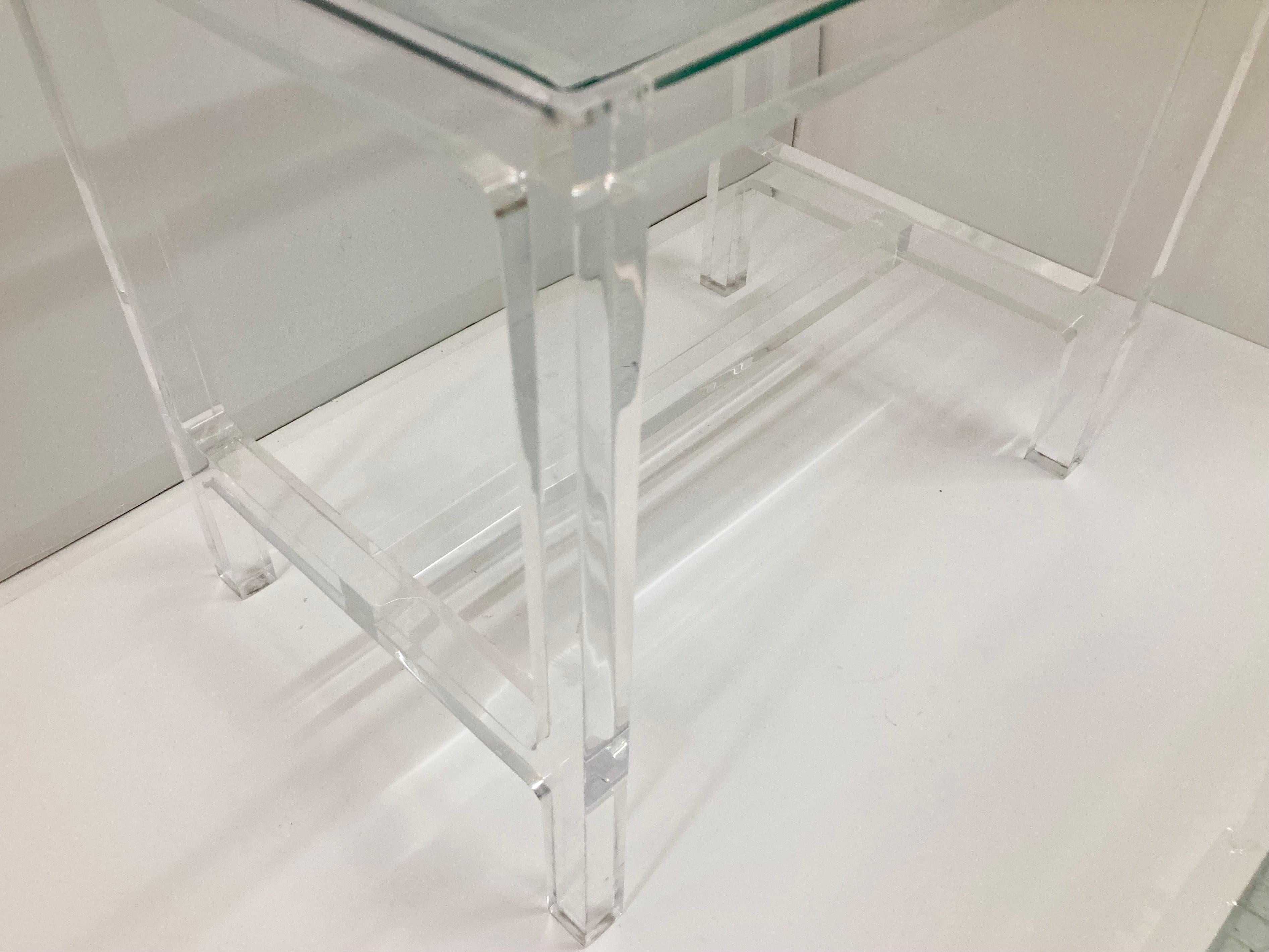 Lucite Modern Cocktail Table With Glass Inset Top For Sale 5