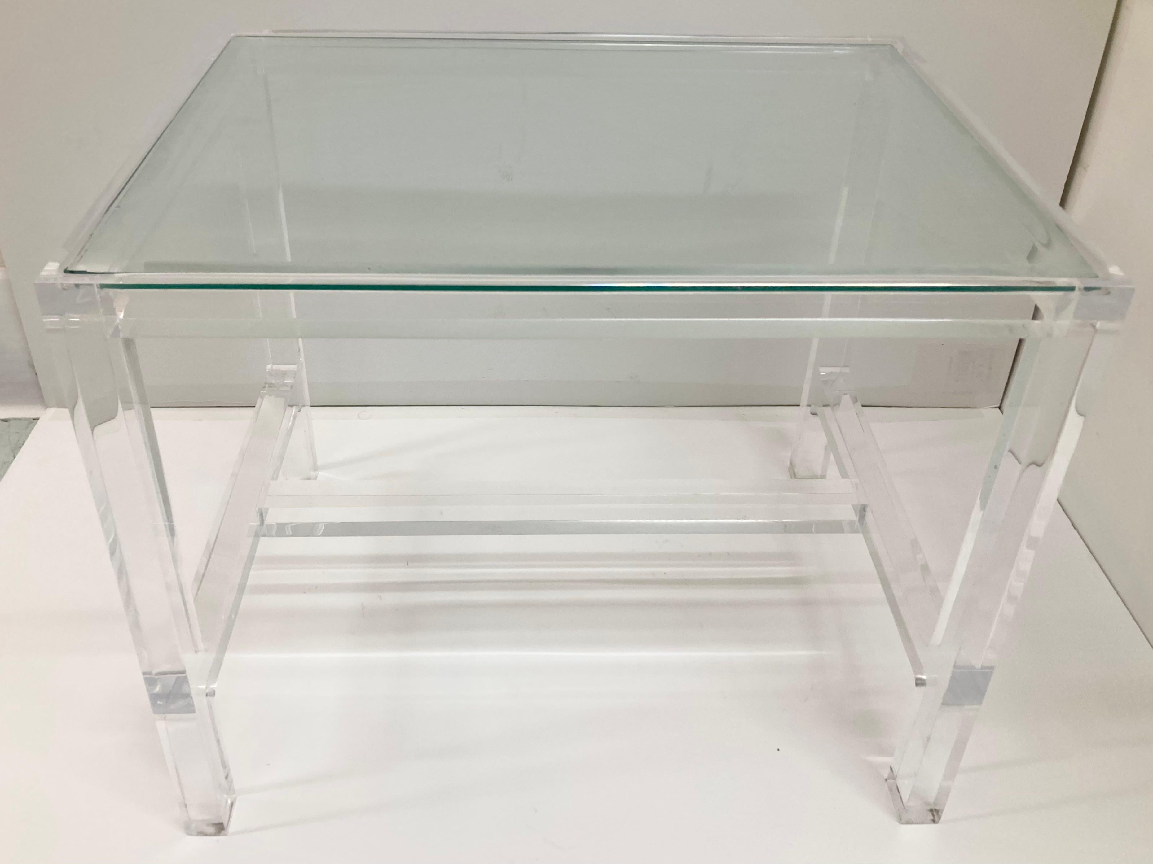 American Lucite Modern Cocktail Table With Glass Inset Top For Sale