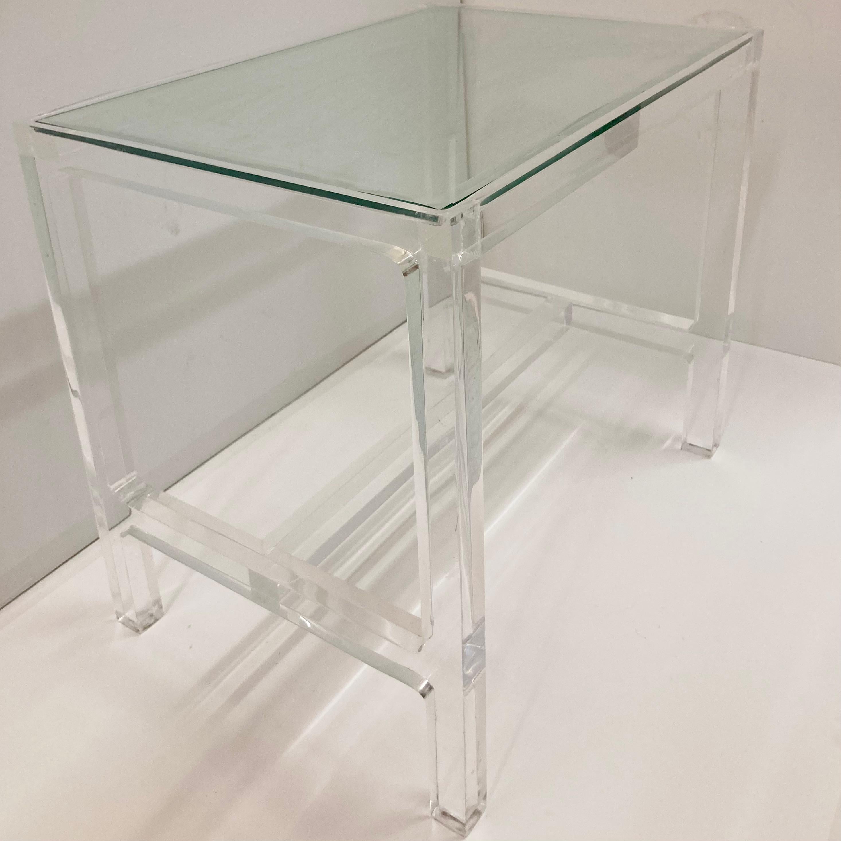 Late 20th Century Lucite Modern Cocktail Table With Glass Inset Top For Sale